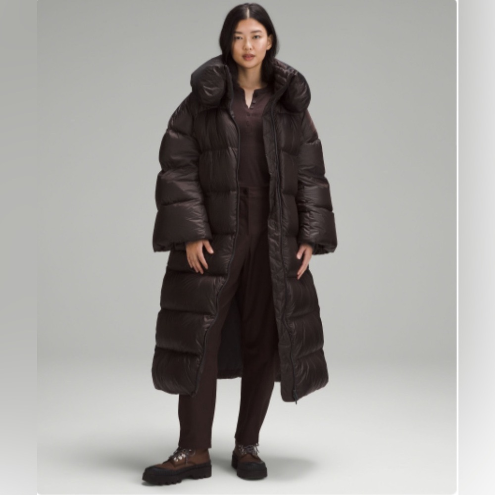Lululemon Down-Filled Long Puffer Jacket, Brown Espresso, Size 6